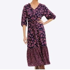 Draper James Women's Martina Popover Midi Dress Medium Navy Cherry Blossom